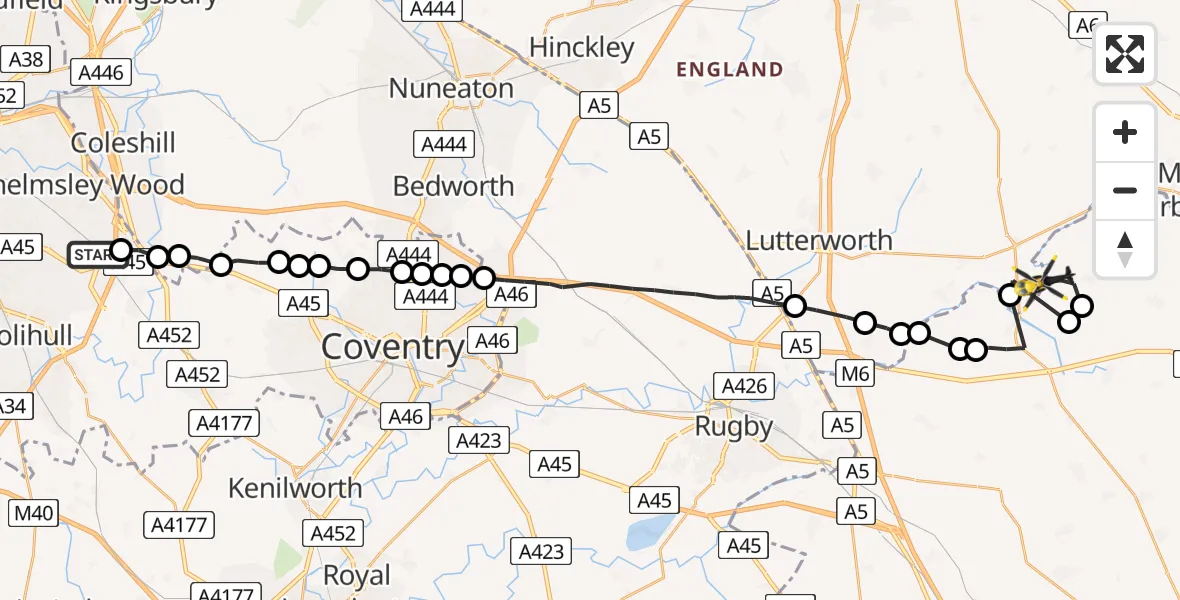Flight route Police Helicopter Solihull - Sulby, 19 June 2026, 16:09