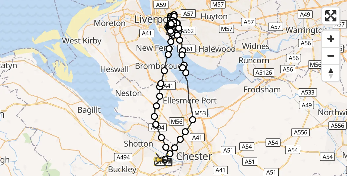 Flight route Police Helicopter Hawarden Airport - Hawarden Airport, 19 June 2026, 16:13