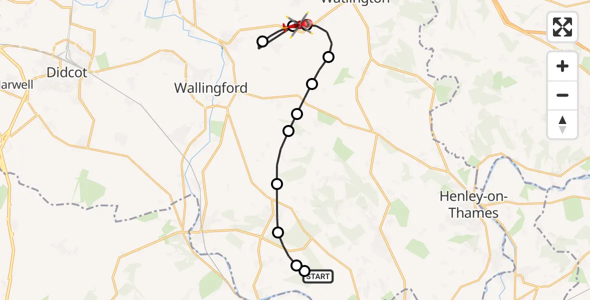 Flight route Air Ambulance Helicopter Whittles Farm Airstrip - Ewelme, 19 June 2026, 16:15