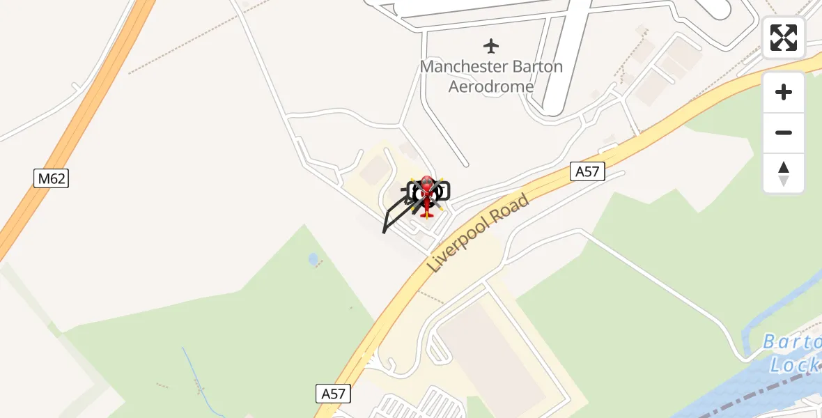 Flight route Air Ambulance Helicopter Manchester Barton Aerodrome - Irlam, 19 June 2026, 16:27