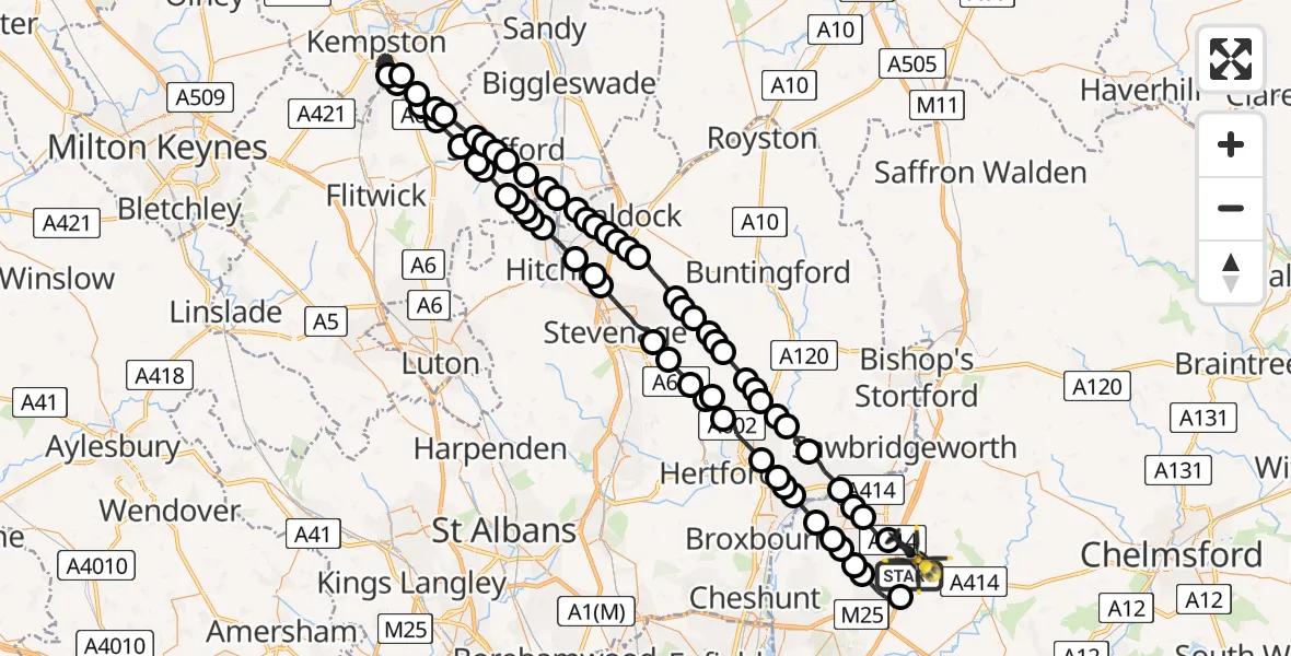 Flight route Police Helicopter North Weald Airfield - North Weald Bassett, 19 June 2026, 16:40