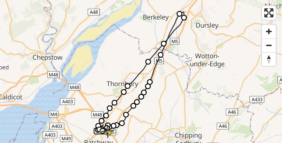 Flight route Police Helicopter Almondsbury - Almondsbury Helicopter Base, 19 June 2026, 16:47