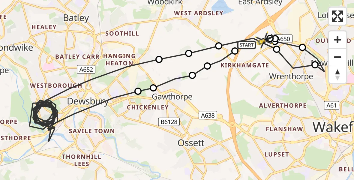 Flight route Police Helicopter East Ardsley - East Ardsley, 19 June 2026, 16:54