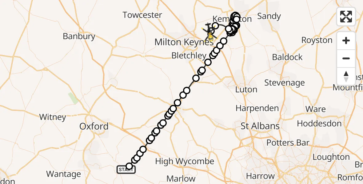 Flight route Police Helicopter Benson - Cranfield Airport, 19 June 2026, 17:28