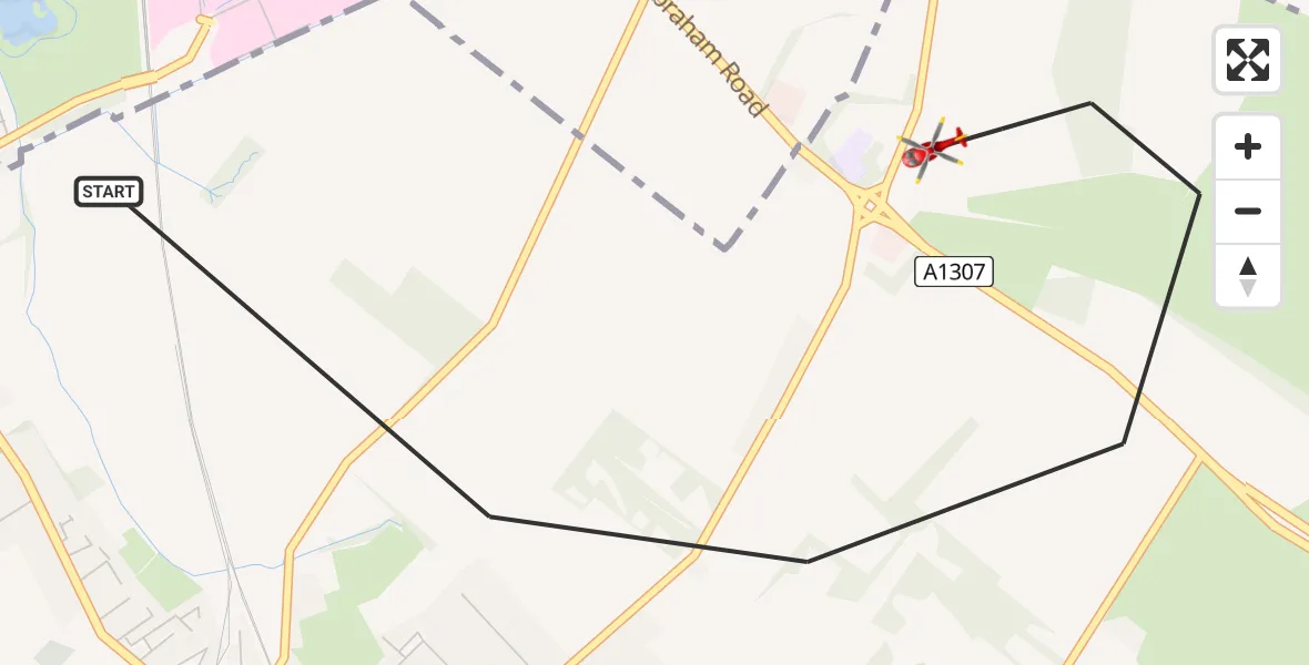 Flight route Air Ambulance Helicopter Great Shelford - Great Shelford, 19 June 2026, 18:11