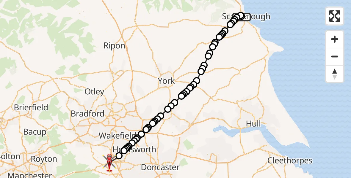 Flight route Air Ambulance Helicopter Newby - Barnsley, 19 June 2026, 18:24