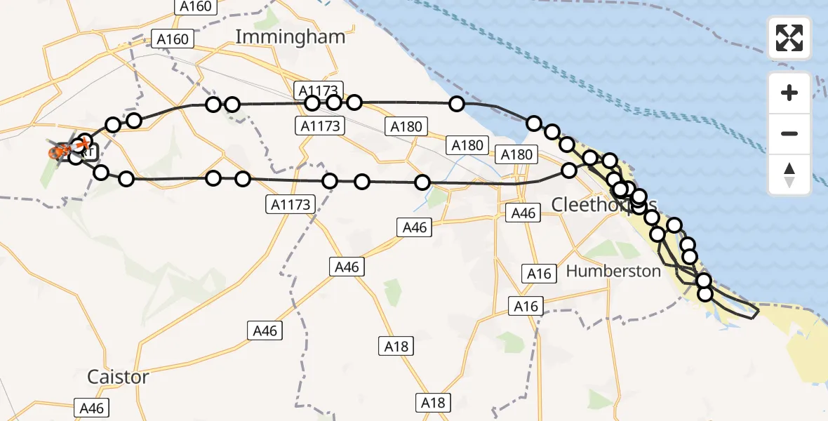 Flight route Coastguard Helicopter Humberside Airport - Humberside Airport, 19 June 2026, 18:35