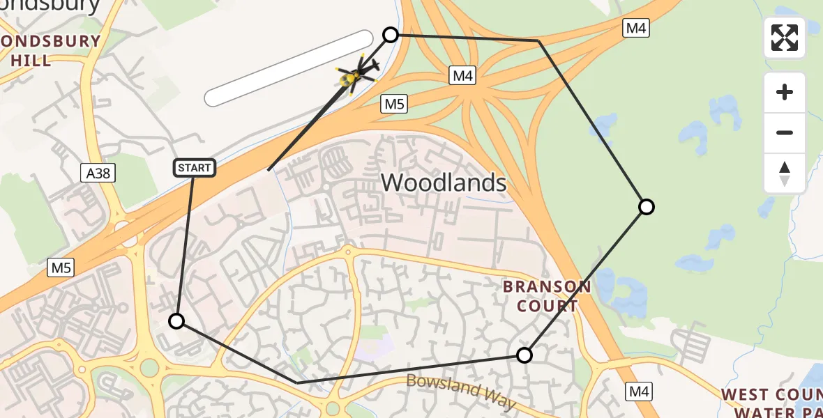 Flight route Police Helicopter Almondsbury Helicopter Base - Almondsbury Helicopter Base, 19 June 2026, 18:56
