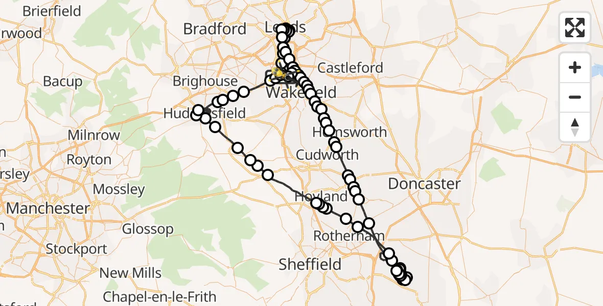 Flight route Police Helicopter East Ardsley - East Ardsley, 19 June 2026, 18:58