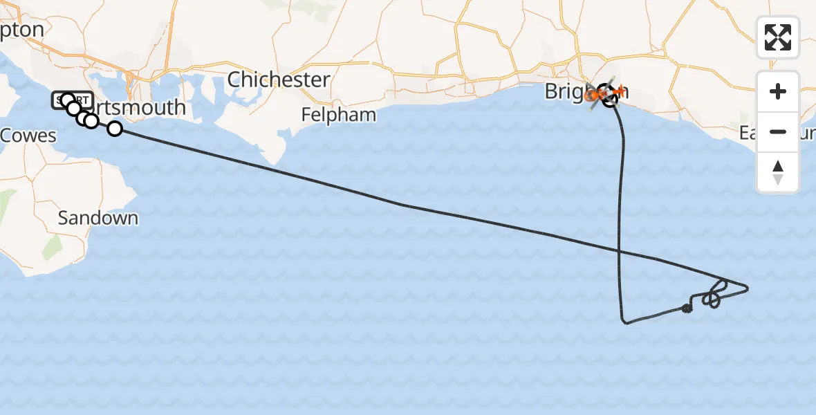 Flight route Coastguard Helicopter Solent Airport - Brighton, 19 June 2026, 20:30