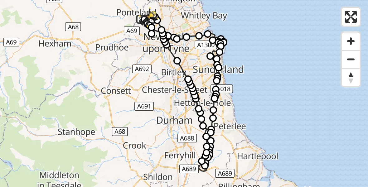 Flight route Police Helicopter Newcastle International Airport - Newcastle International Airport, 19 June 2026, 21:14