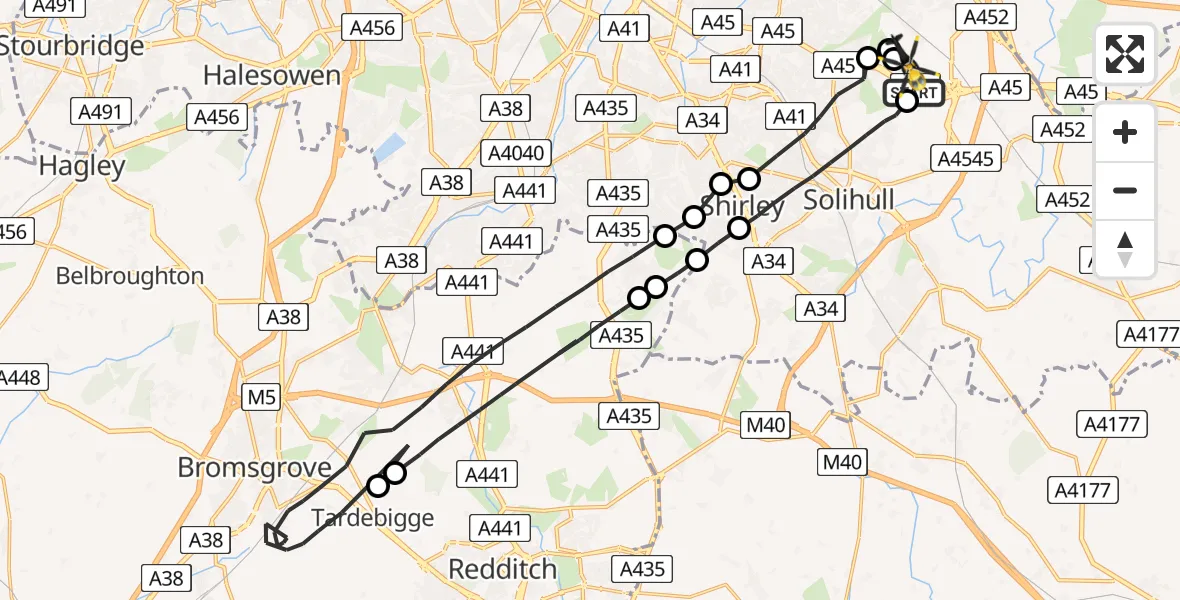 Flight route Police Helicopter Birmingham Airport - Birmingham Airport, 19 June 2026, 21:31