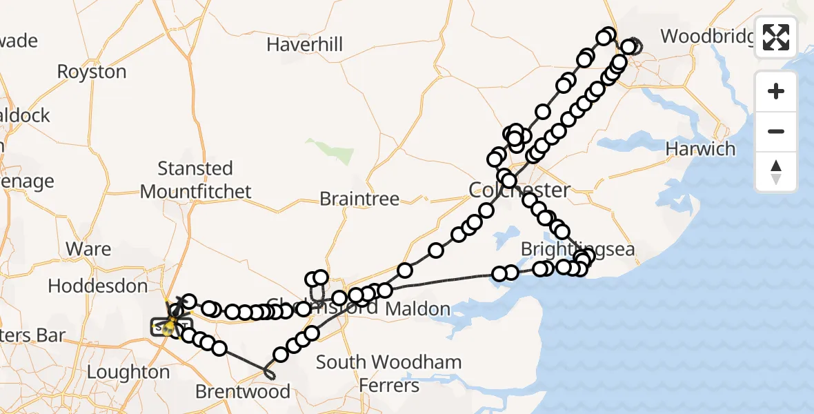 Flight route Police Helicopter North Weald Airfield - North Weald Airfield, 19 June 2026, 21:32