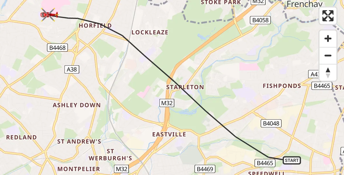 Flight route Air Ambulance Helicopter Bristol - Bristol, 19 June 2026, 23:06