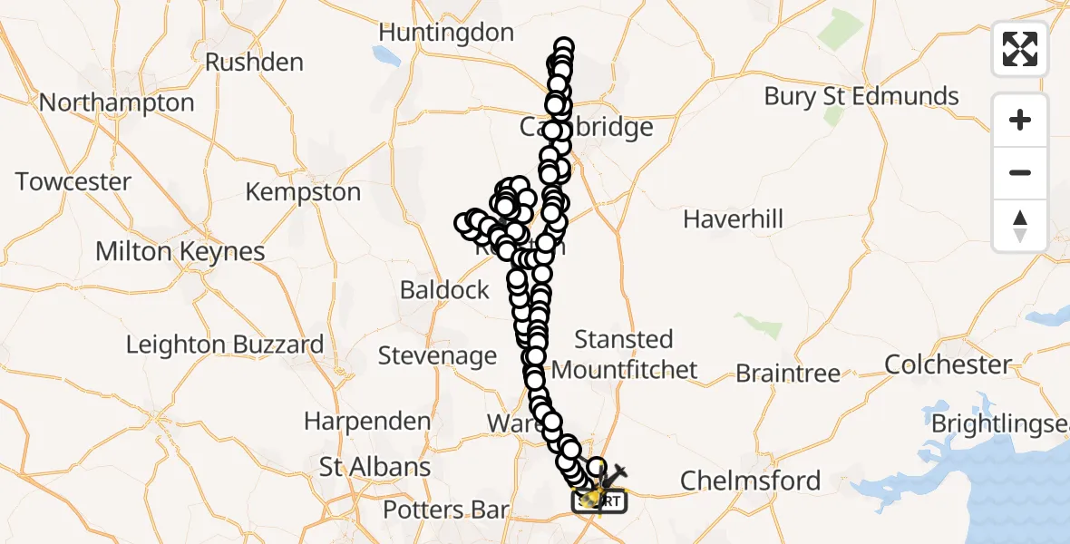 Flight route Police Helicopter North Weald Airfield - North Weald Airfield, 19 June 2026, 23:14