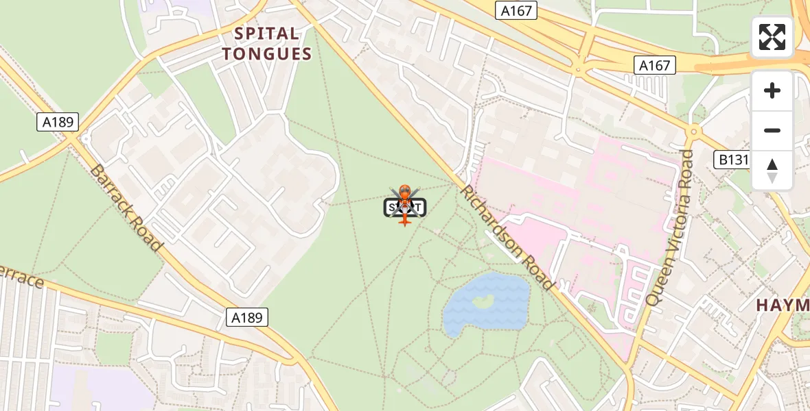 Flight route Coastguard Helicopter Newcastle Royal Victoria Infirmary - Grainger Town, 19 June 2026, 23:26