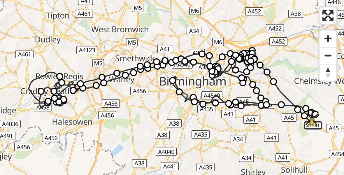 Flight route Police Helicopter Birmingham Airport - Birmingham Airport, 20 June 2026, 00:19
