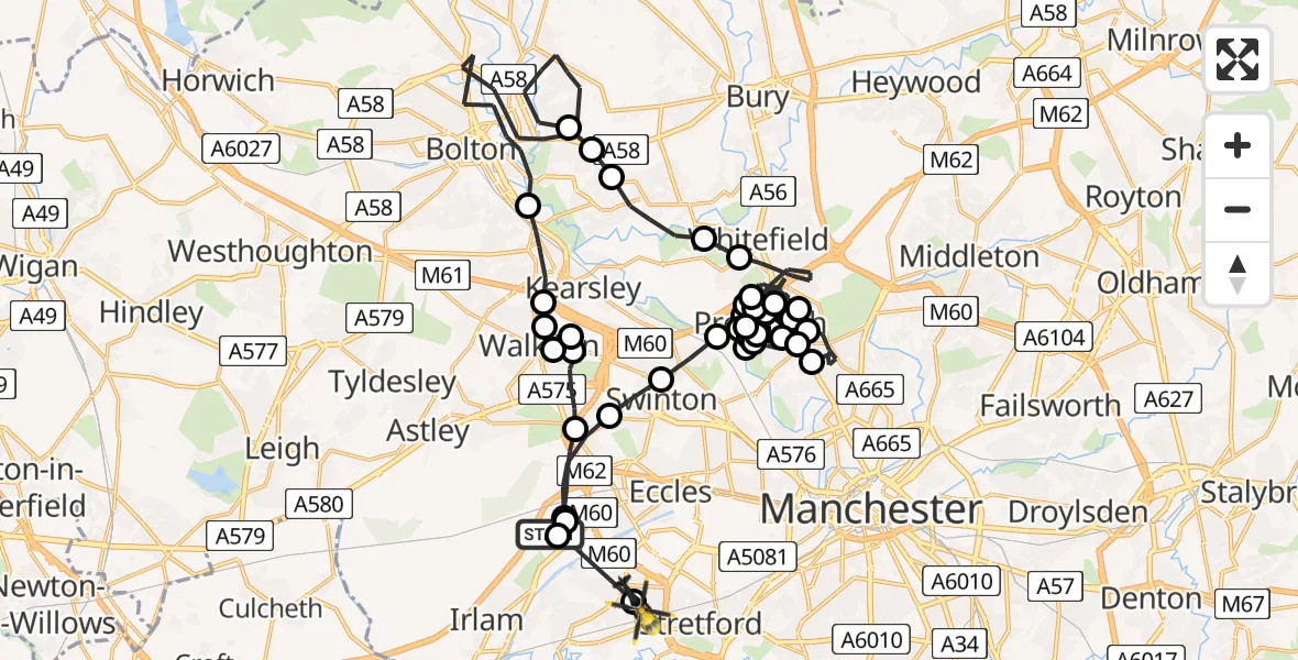 Flight route Police Helicopter Manchester Barton Aerodrome - Urmston, 20 June 2026, 00:23