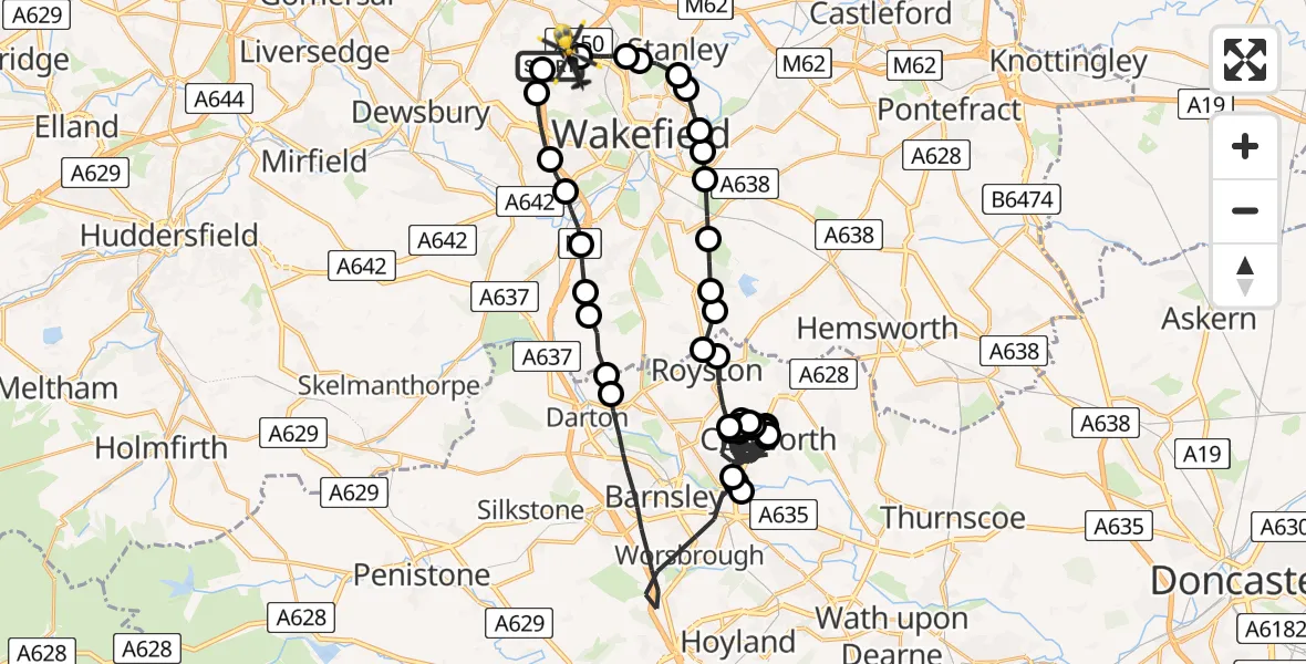 Flight route Police Helicopter East Ardsley - East Ardsley, 20 June 2026, 00:46