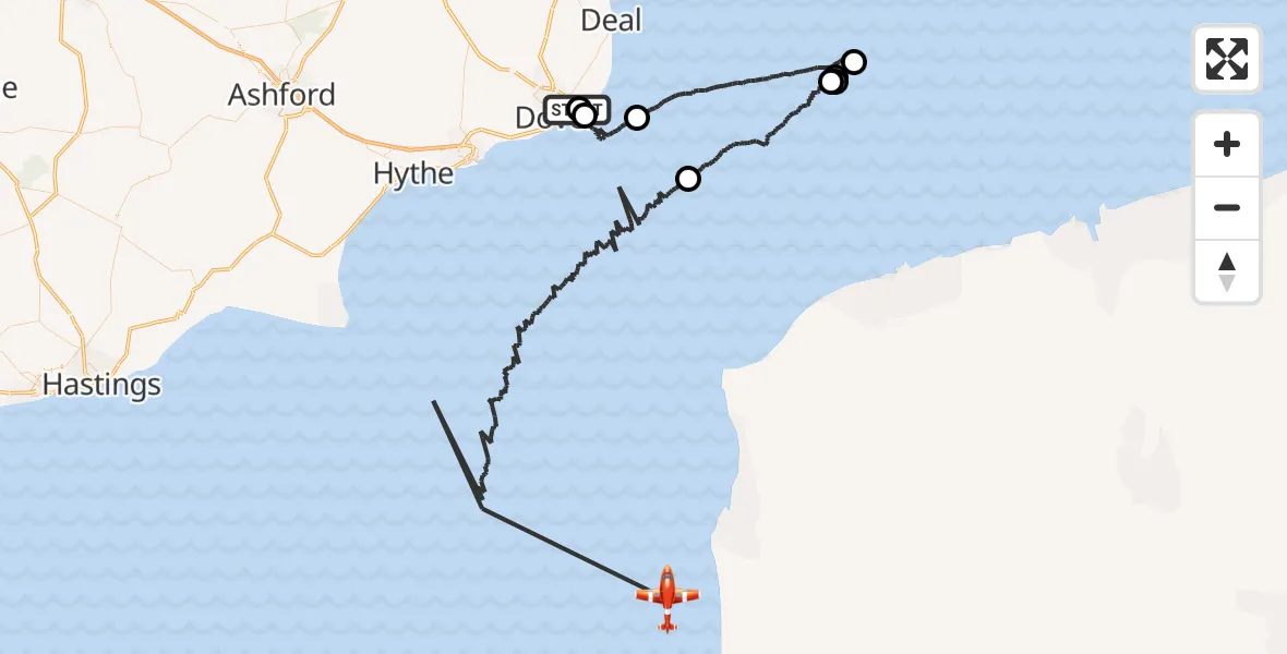 Flight route Coastguard Drone Swingate Airfield - English Channel, 20 June 2026, 01:57
