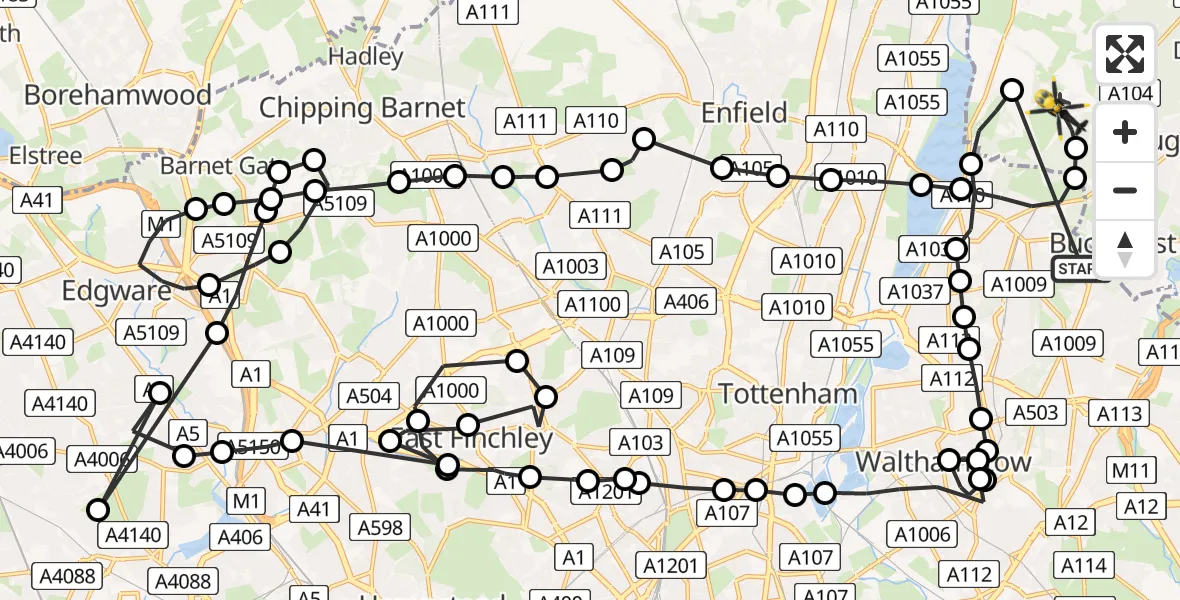 Flight route Police Helicopter Woodford Wells - Metropolitan Police Air Support Unit Lippitts Hill, 20 June 2026, 02:00