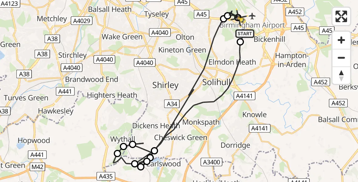 Flight route Police Helicopter Birmingham Airport - Birmingham Airport, 20 June 2026, 02:16
