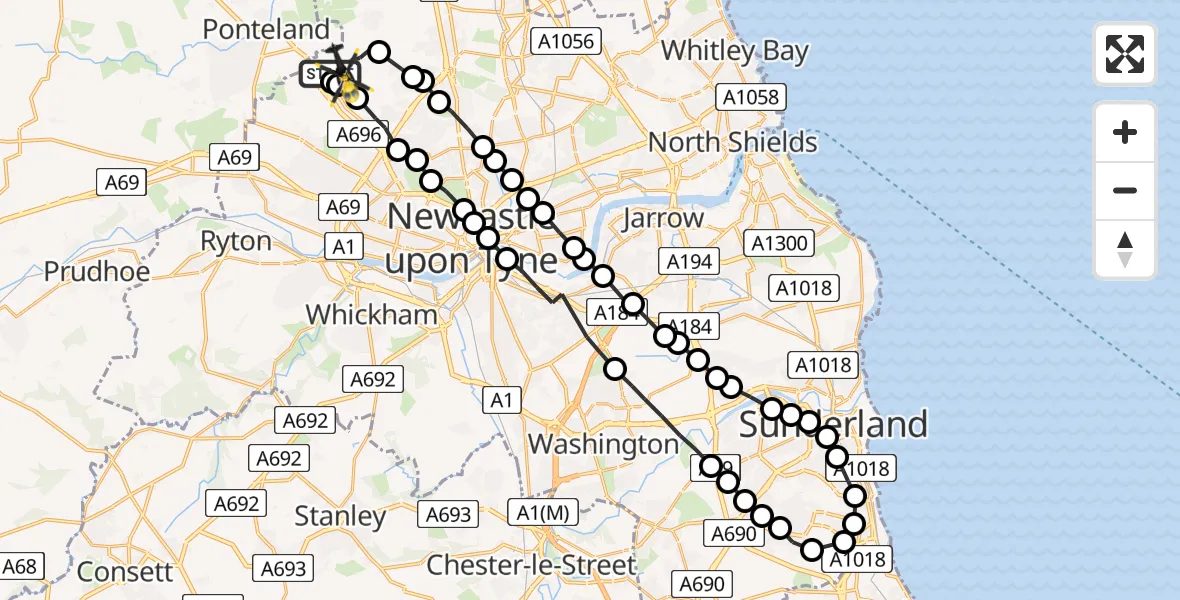 Flight route Police Helicopter Newcastle International Airport - Newcastle International Airport, 20 June 2026, 03:05
