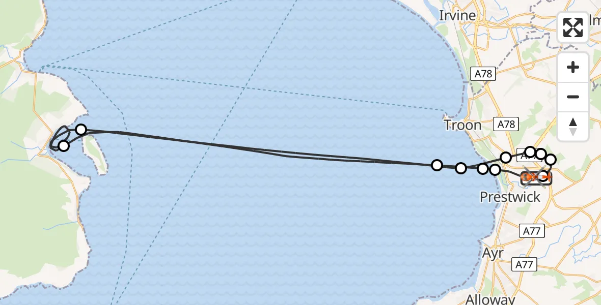 Flight route Coastguard Helicopter Glasgow Prestwick Airport - Glasgow Prestwick Airport, 20 June 2026, 03:40