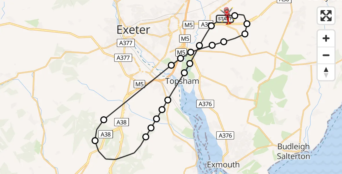 Flight route Air Ambulance Helicopter Exeter International Airport - Exeter International Airport, 20 June 2026, 06:47