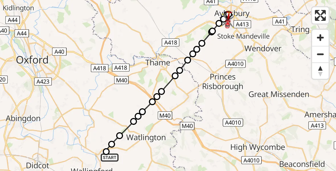 Flight route Air Ambulance Helicopter RAF Benson - Aylesbury, 20 June 2026, 06:58