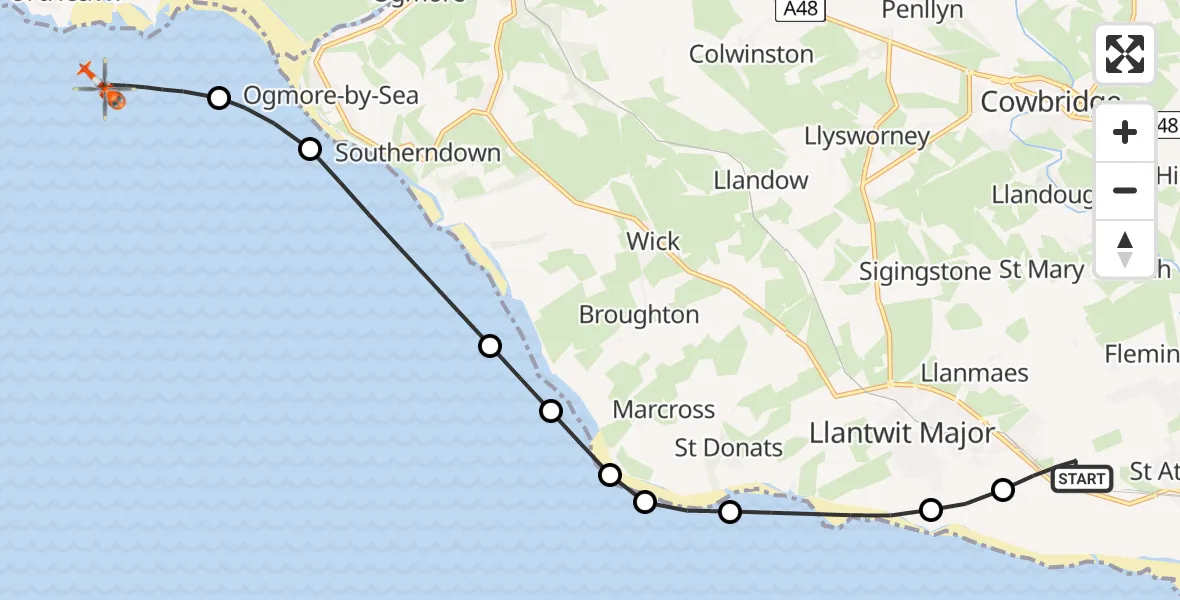 Flight route Coastguard Helicopter MOD St Athan - Newton, 20 June 2026, 08:22