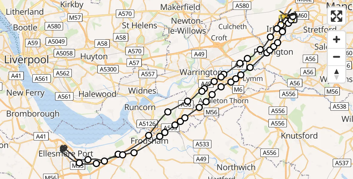 Flight route Police Helicopter Irlam - Irlam, 20 June 2026, 08:26