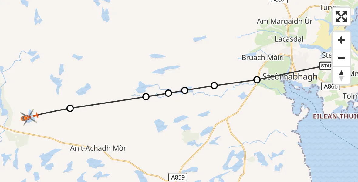 Flight route Coastguard Helicopter Steinis - Loch a' Ghainmhich, 20 June 2026, 08:29