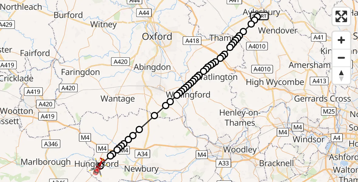 Flight route Air Ambulance Helicopter Aylesbury - Hungerford, 20 June 2026, 09:12