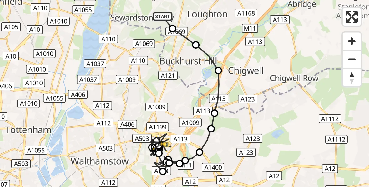 Flight route Police Helicopter Sewardstonebury - South Woodford, 20 June 2026, 09:19