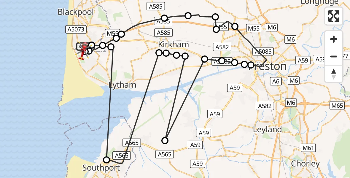 Flight route Air Ambulance Helicopter Blackpool Airport - Blackpool Airport, 20 June 2026, 09:47
