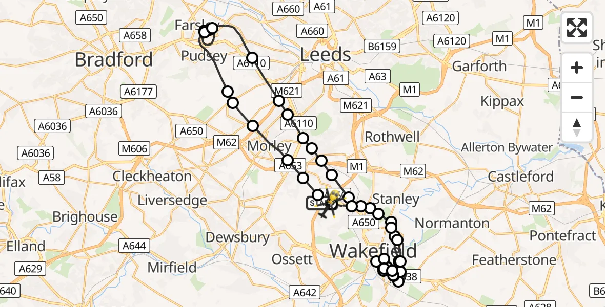 Flight route Police Helicopter East Ardsley - East Ardsley, 20 June 2026, 10:27