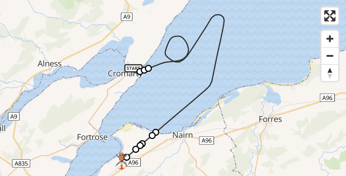 Flight route Coastguard Helicopter Cromarty - Inverness Airport, 20 June 2026, 10:37