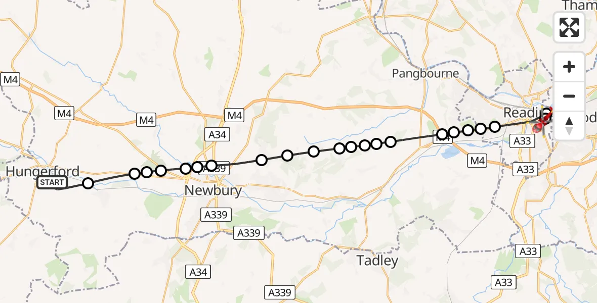 Flight route Air Ambulance Helicopter Hungerford - Reading, 20 June 2026, 10:37