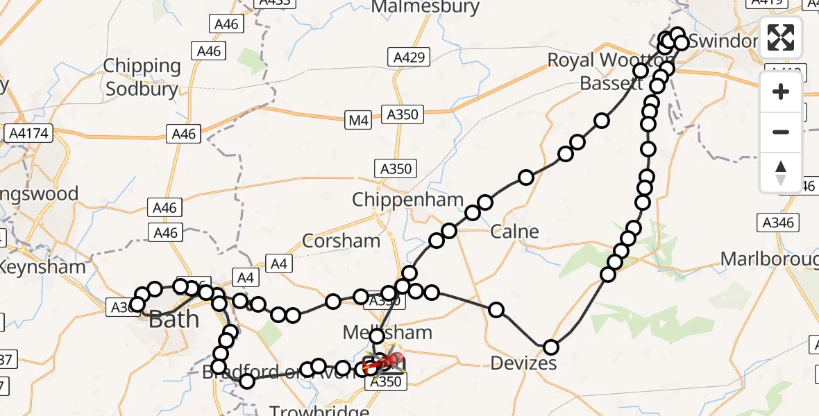 Flight route Air Ambulance Helicopter Wiltshire Air Ambulance - Berryfield, 20 June 2026, 10:57