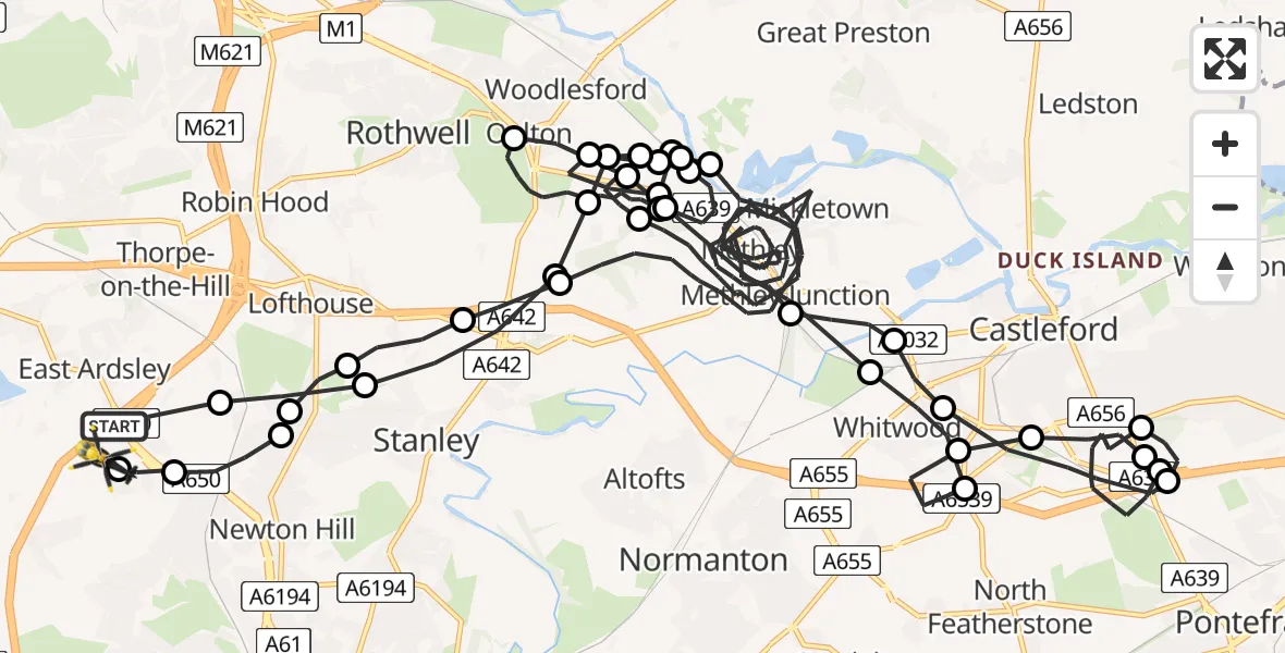 Flight route Police Helicopter East Ardsley - East Ardsley, 20 June 2026, 11:33