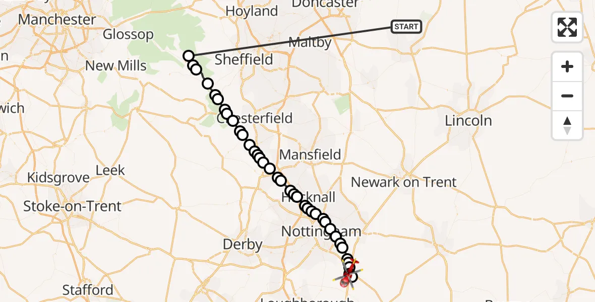 Flight route Air Ambulance Helicopter Gunthorpe - Widmerpool, 20 June 2026, 12:00