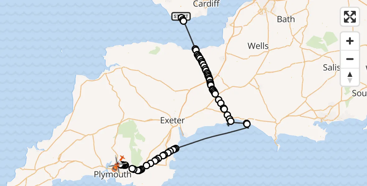 Flight route Coastguard Helicopter MOD St Athan - Bickleigh, 20 June 2026, 12:18