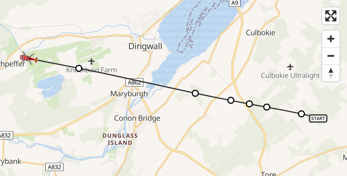 Flight route Air Ambulance Helicopter Tore - Strathpeffer, 20 June 2026, 12:45