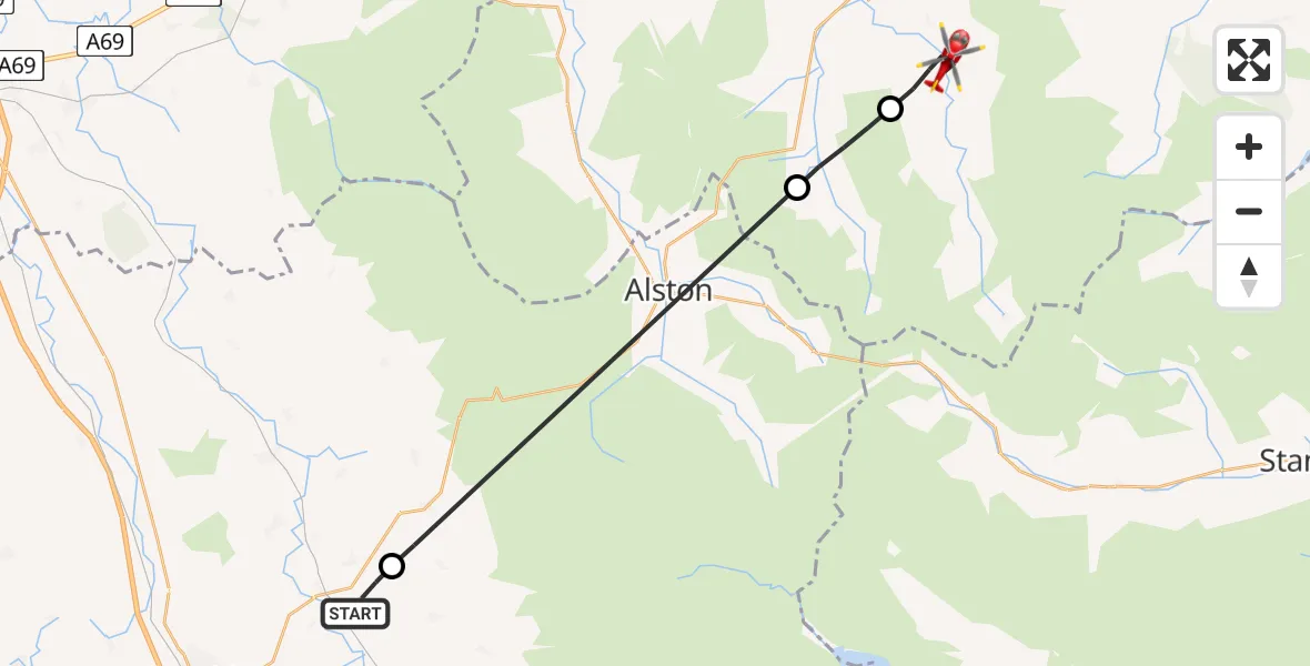 Flight route Air Ambulance Helicopter Skirwith - Allendale, 20 June 2026, 12:47