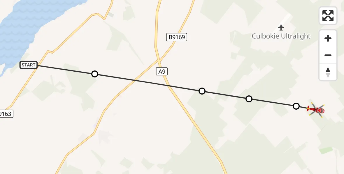 Flight route Air Ambulance Helicopter Conon Bridge - Munlochy, 20 June 2026, 13:20