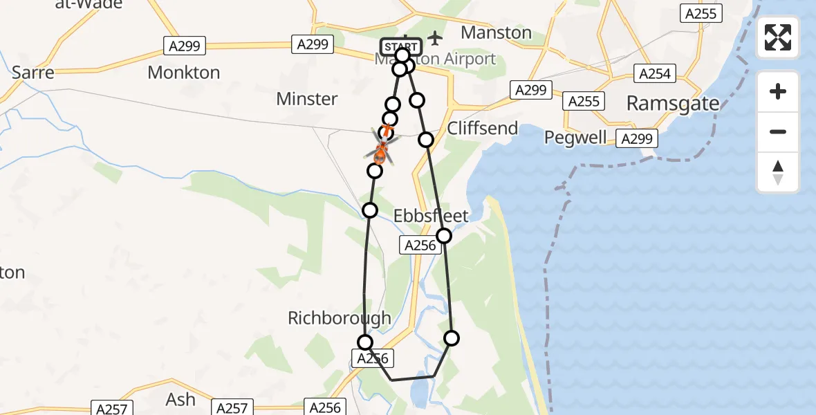 Flight route Coastguard Helicopter Manston Airport - Ebbsfleet, 20 June 2026, 13:21