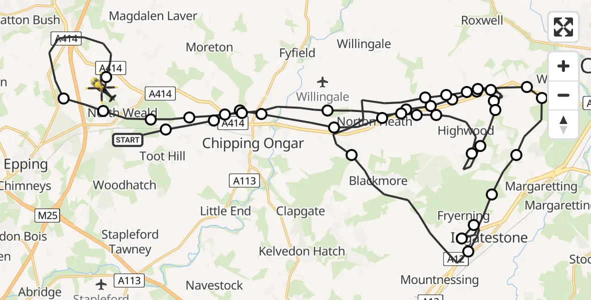 Flight route Police Helicopter North Weald Bassett - North Weald Airfield, 20 June 2026, 13:21