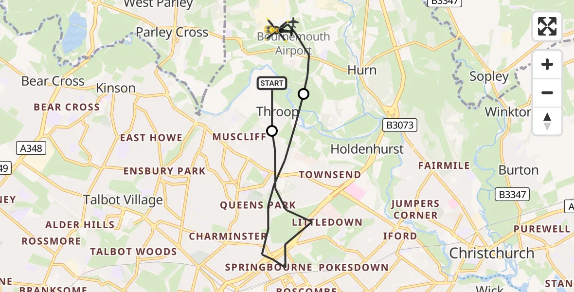 Flight route Police Helicopter Bournemouth Airport - Bournemouth Airport, 20 June 2026, 13:23