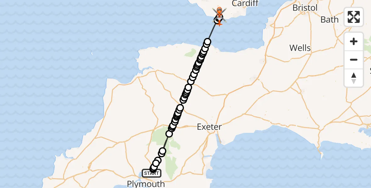 Flight route Coastguard Helicopter Bickleigh - MOD St Athan, 20 June 2026, 14:09